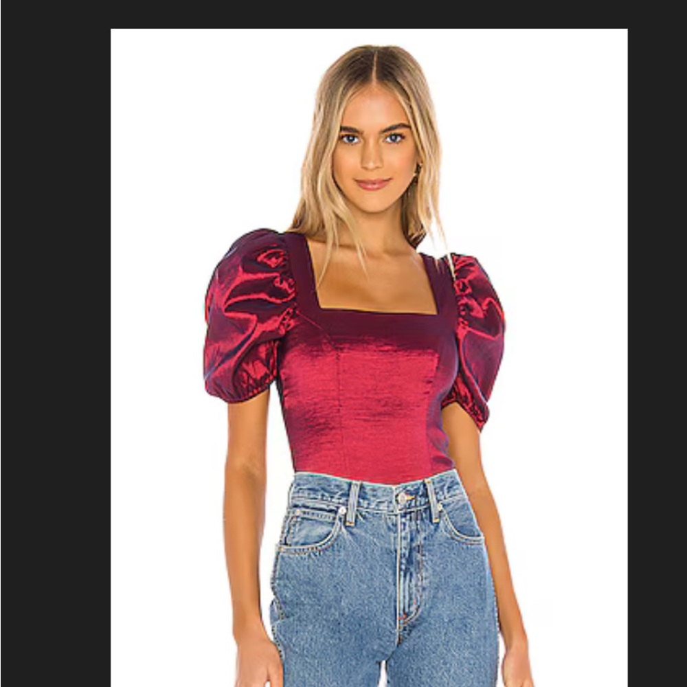 MAJORELLE Burgundy Puff Sleeve Blouse